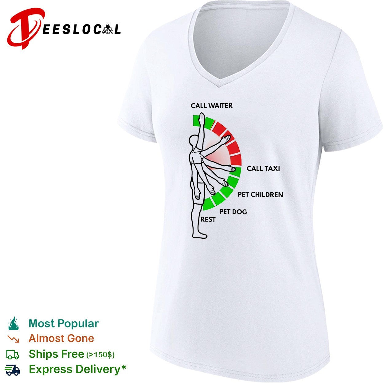 Man arm positions call waiter call taxi pet children pet dog rest shirt