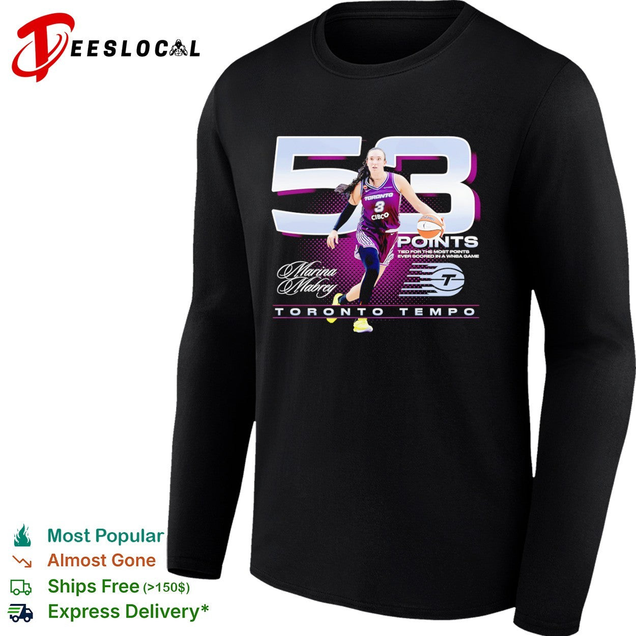 Marina Mabrey Toronto Tempo 53 Points tied for the most points in a WNBA game shirt