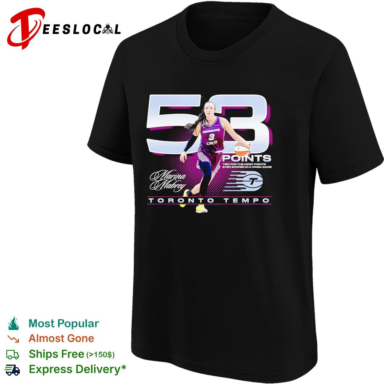 Marina Mabrey Toronto Tempo 53 Points tied for the most points in a WNBA game shirt
