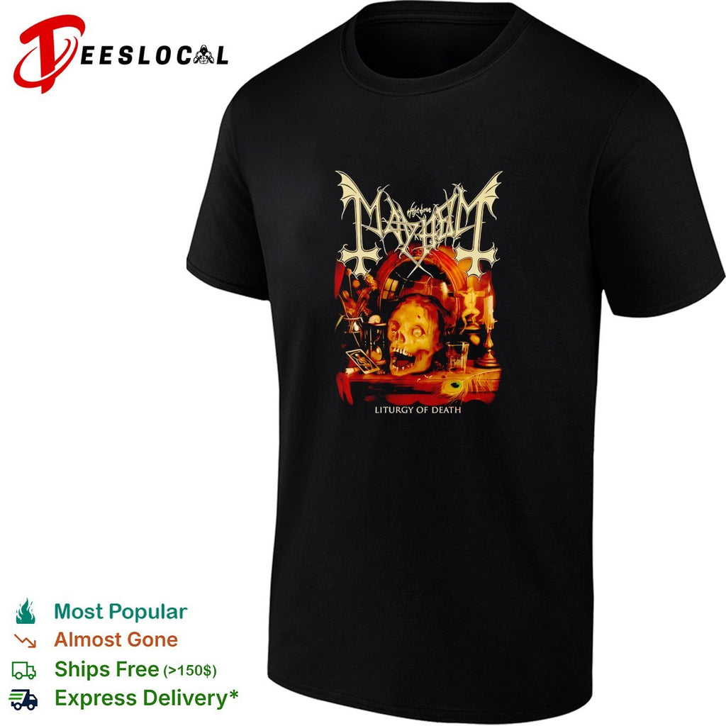 Mayhem liturgy of death skull still life band shirt