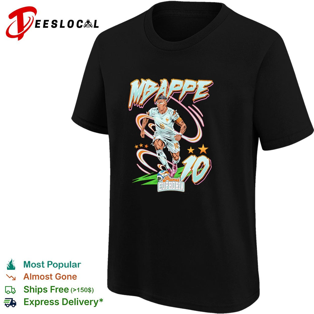 Mbappe France number 10 dribbling Planet Euphoria football shirt