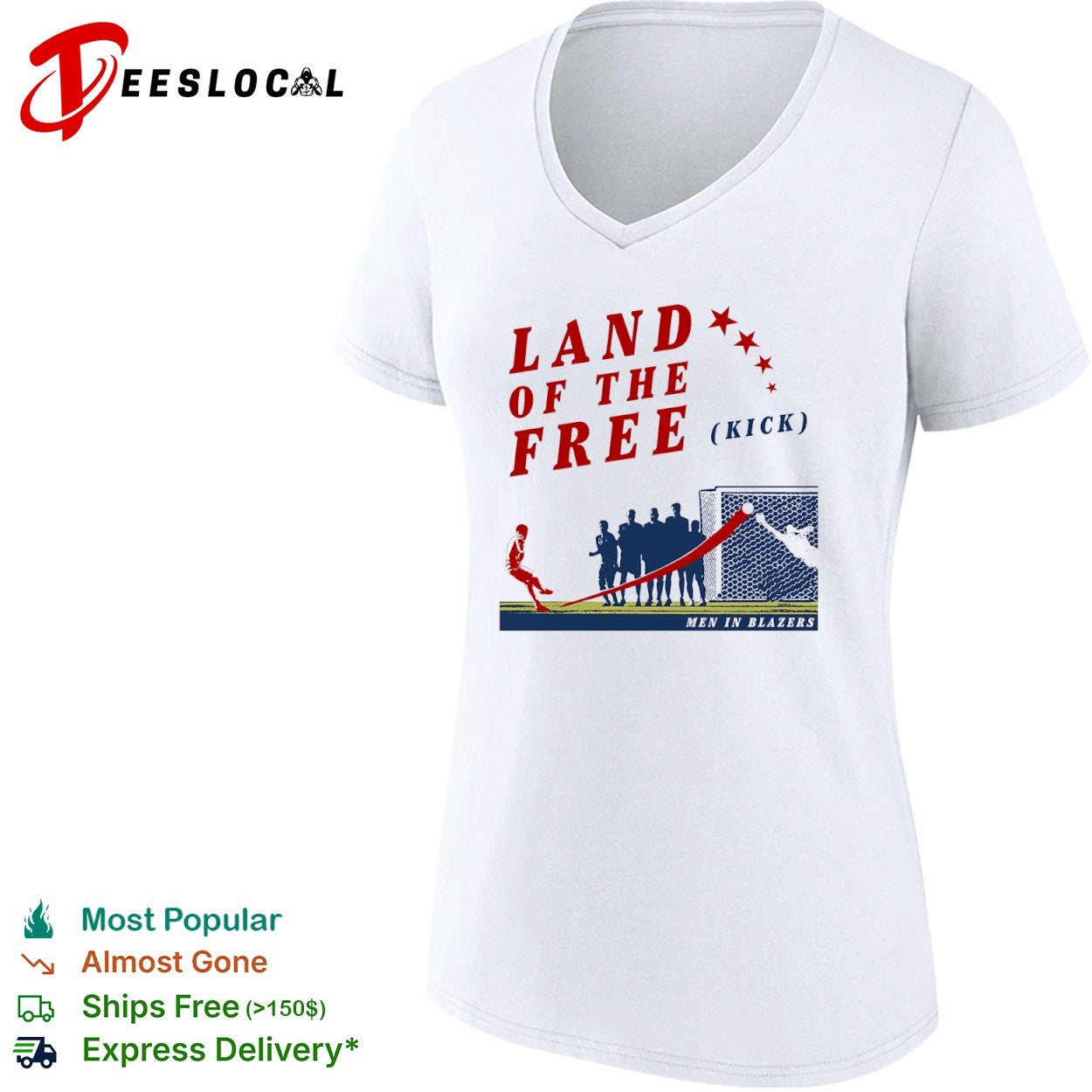 Men in Blazers Land of the free kick soccer shirt