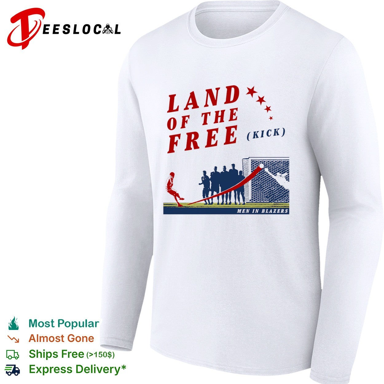 Men in Blazers Land of the free kick soccer shirt