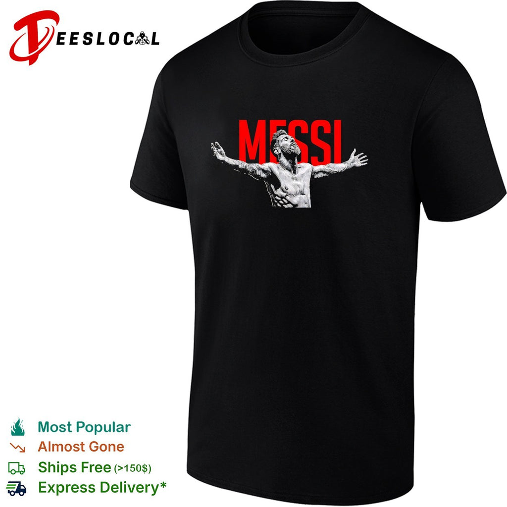 Messi dramatic engraving sketch leaping shirt