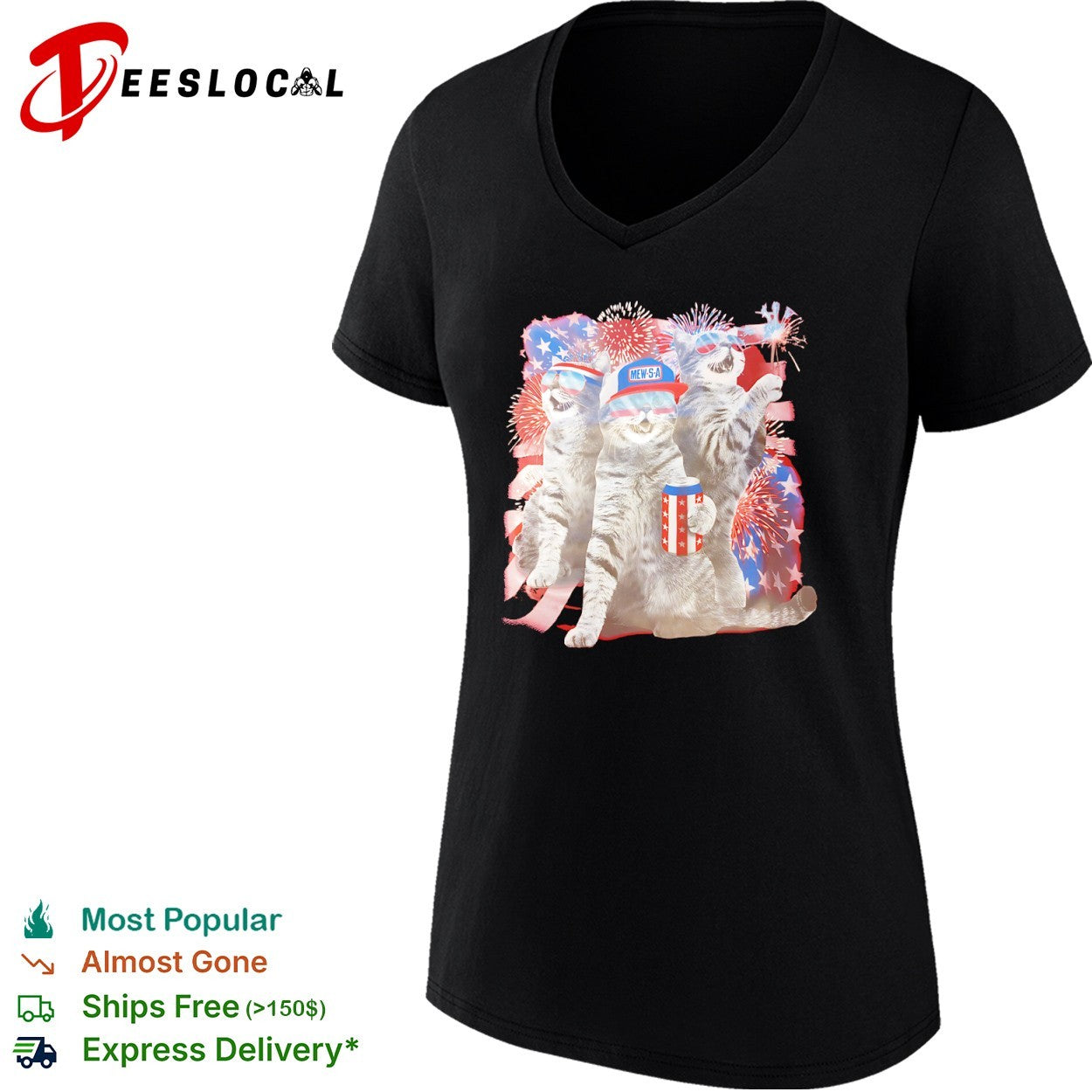 Mew’s a Patriotic American Flag Cats Fireworks Party Animal Holiday shirt