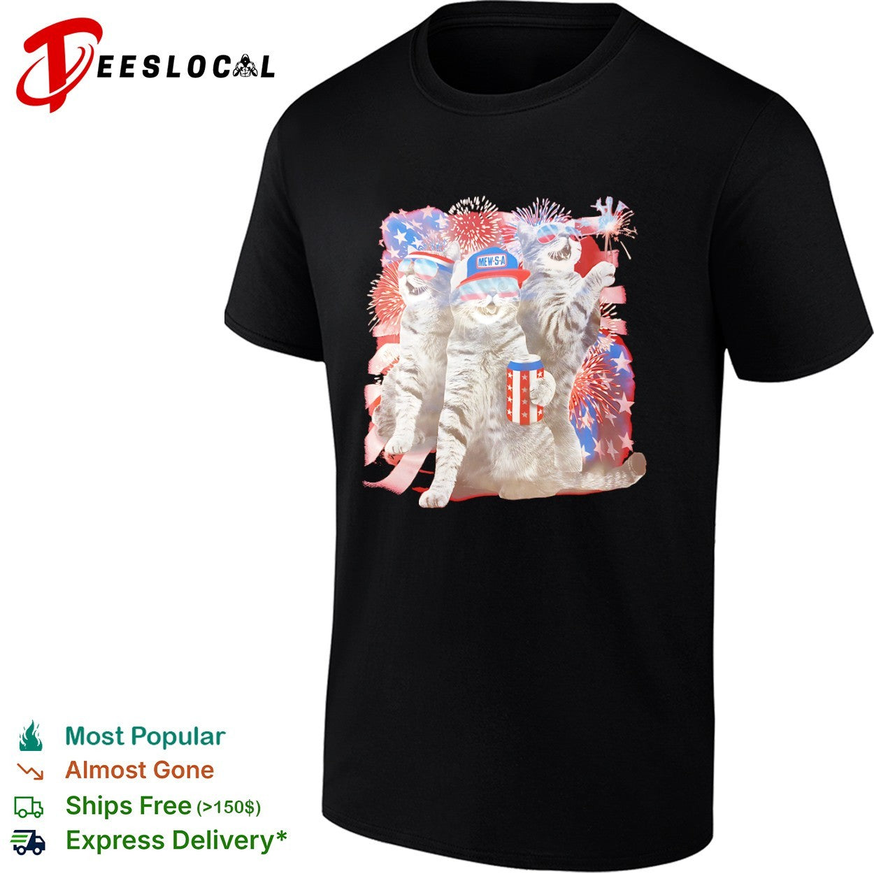 Mew’s a Patriotic American Flag Cats Fireworks Party Animal Holiday shirt