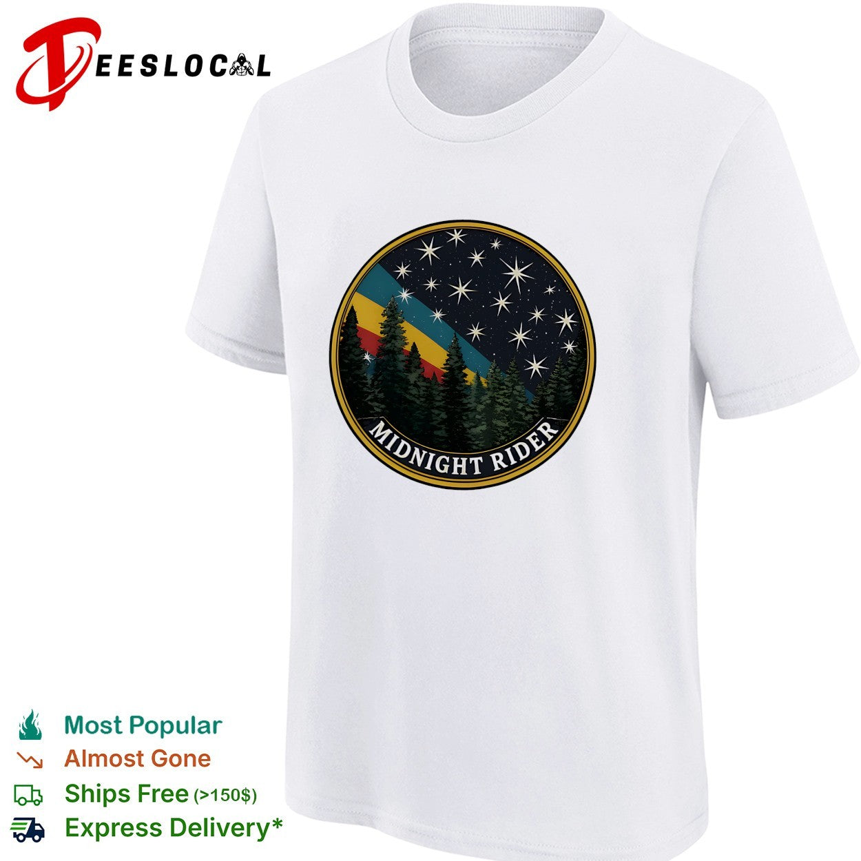Midnight Rider pine forest night sky retro circle shirt