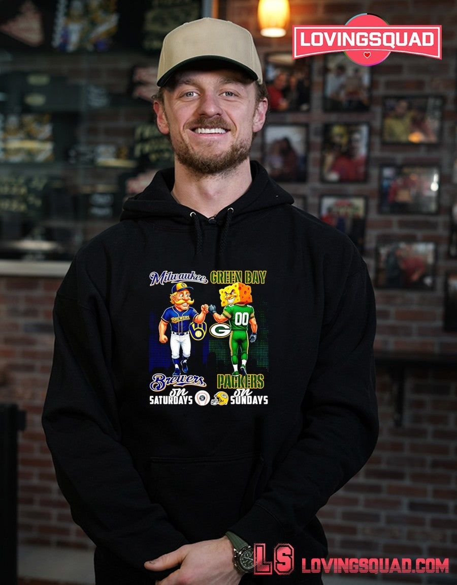 Milwaukee Brewers On Saturdays And Green Bay Packers On Sundays Mascots Graphic Shirt