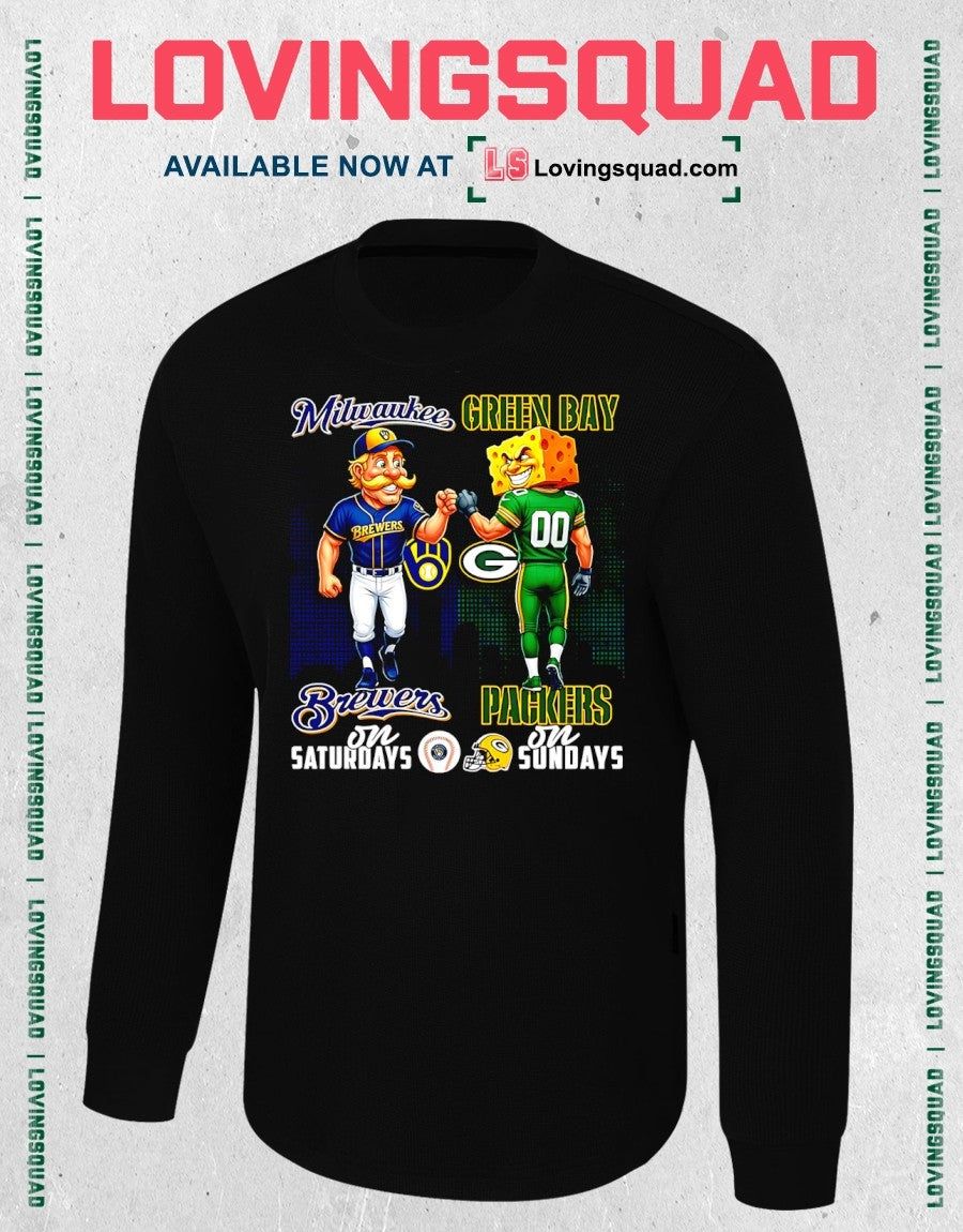 Milwaukee Brewers On Saturdays And Green Bay Packers On Sundays Mascots Graphic Shirt