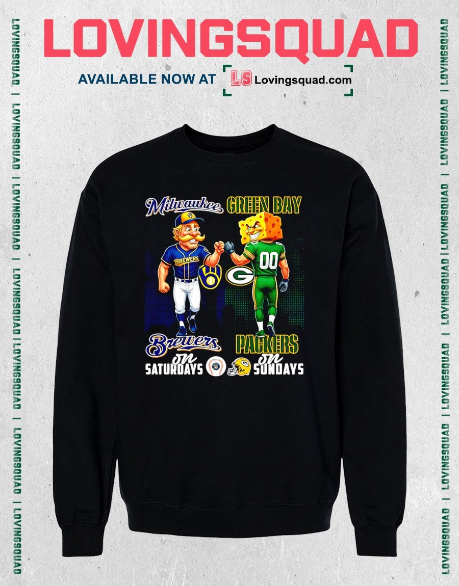 Milwaukee Brewers On Saturdays And Green Bay Packers On Sundays Mascots Graphic Shirt