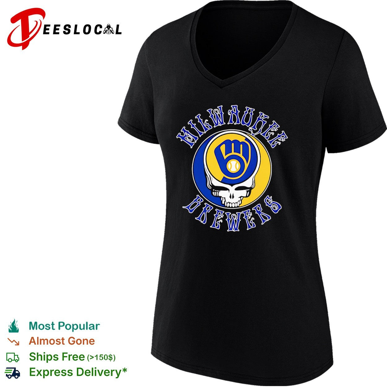 Milwaukee Brewers x Grateful Dead Steal Your Face Logo Mashup MLB Baseball shirt