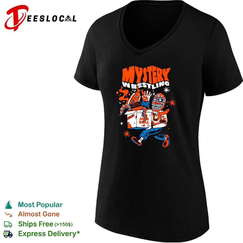 Mystery Wrestling Masked Luchador Octopus Hot Dog Box This Way Fragile shirt