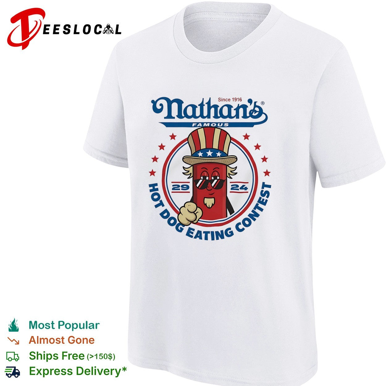 Nathan s Famous Since 1916 Hot Dog Eating Contest Uncle Sam Hot Dog shirt