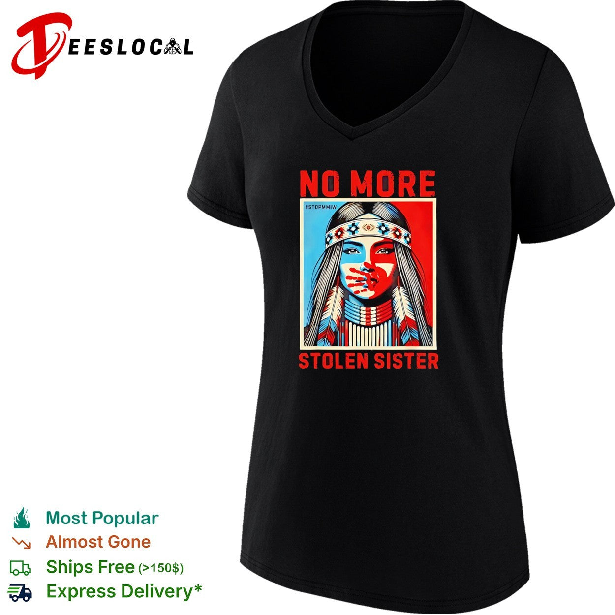 Native American red handprint no more STOPMMIW stolen sister shirt