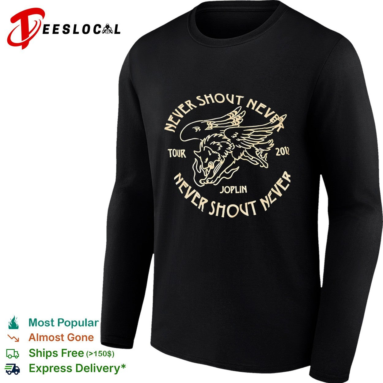 Never Shout Never Joplin Tour 2012 winged wolf shirt