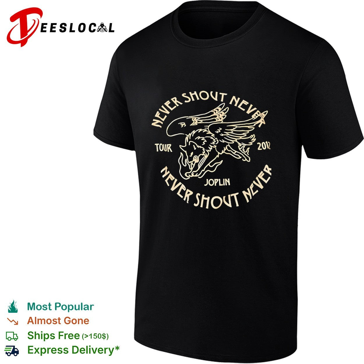 Never Shout Never Joplin Tour 2012 winged wolf shirt