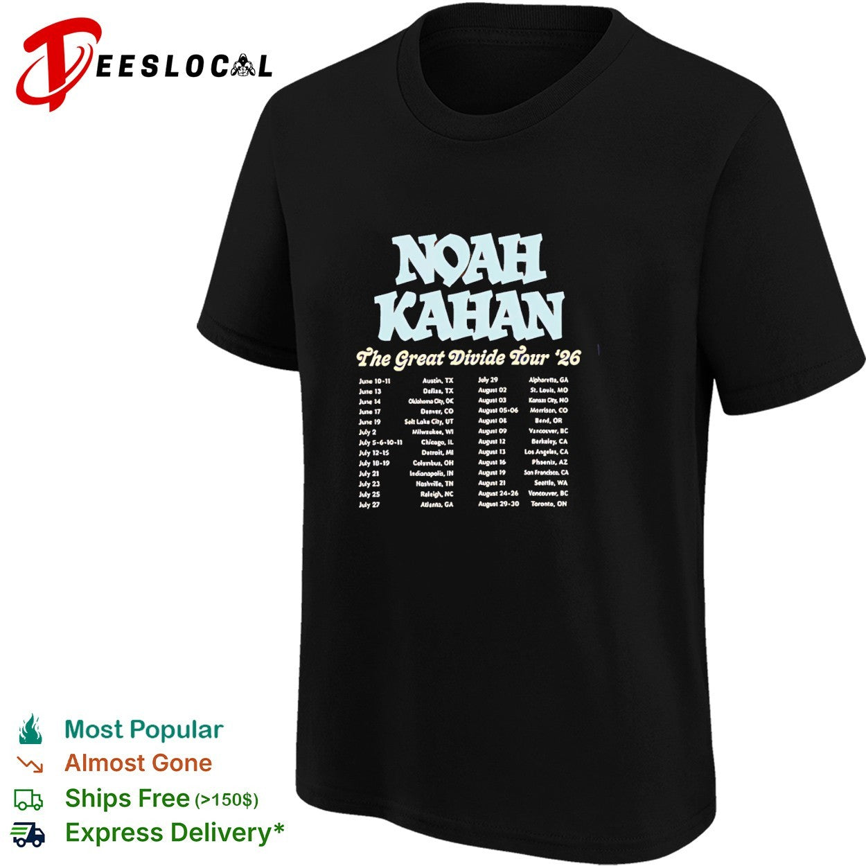 Noah Kahan The Great Divide Tour 2026 tour dates shirt
