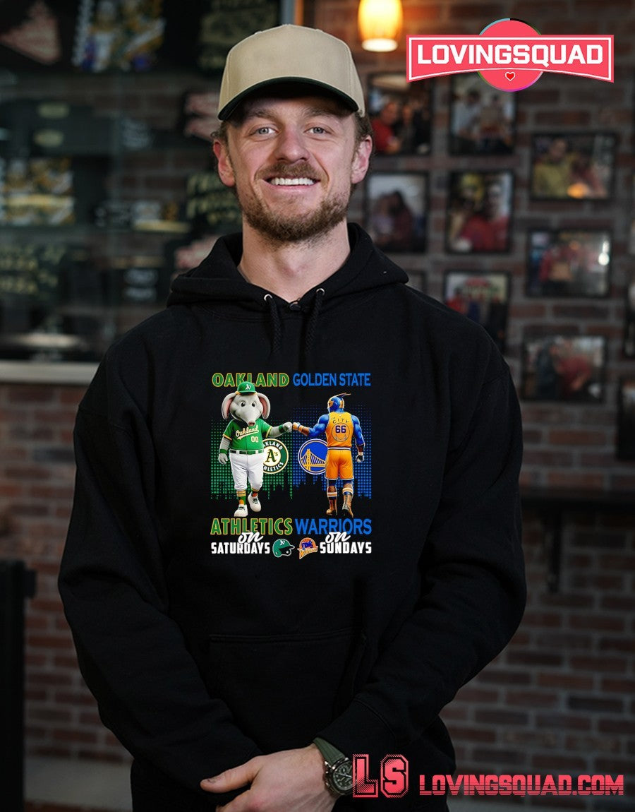 Oakland Athletics On Saturdays And Golden State Warriors On Sundays Mascots Graphic Shirt