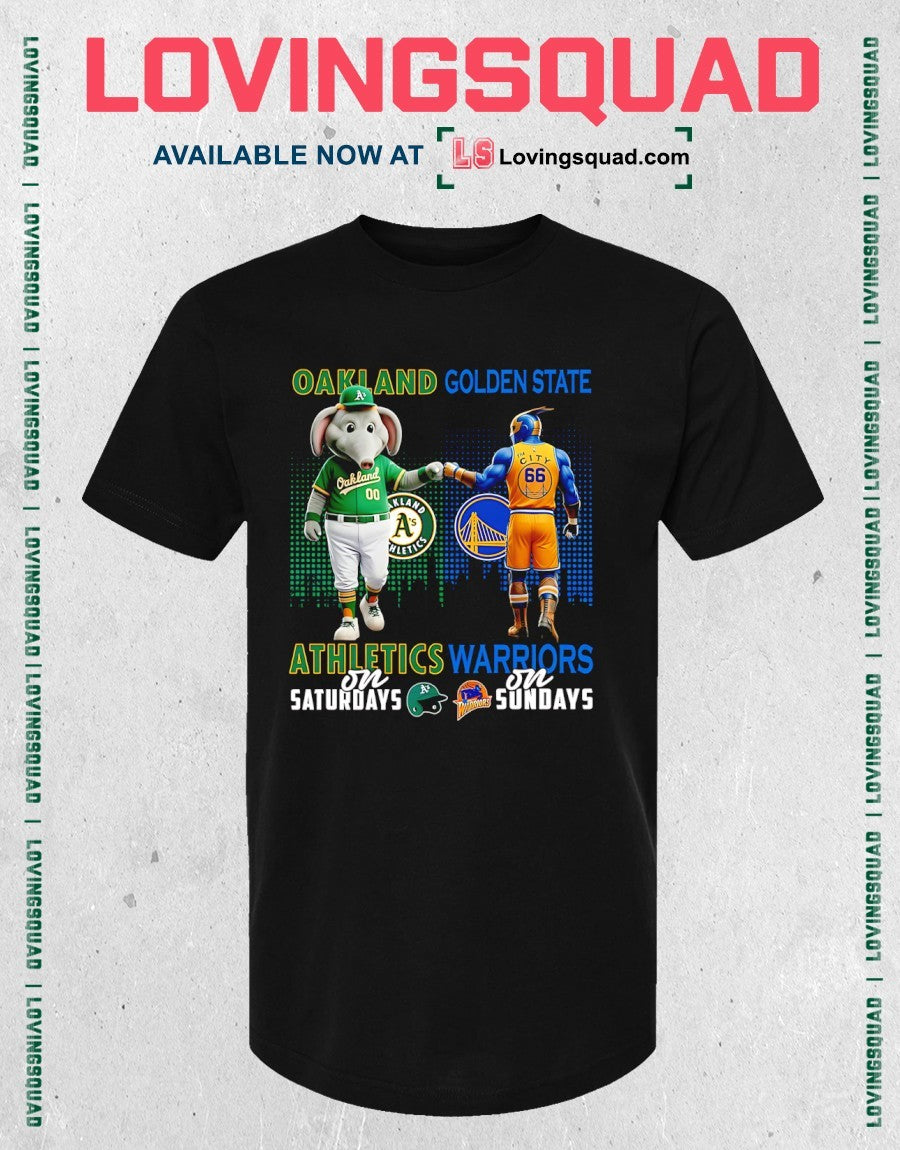 Oakland Athletics On Saturdays And Golden State Warriors On Sundays Mascots Graphic Shirt
