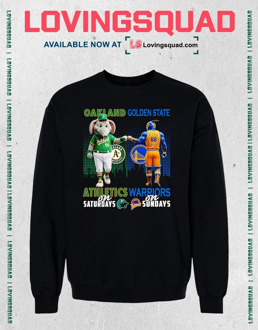 Oakland Athletics On Saturdays And Golden State Warriors On Sundays Mascots Graphic Shirt