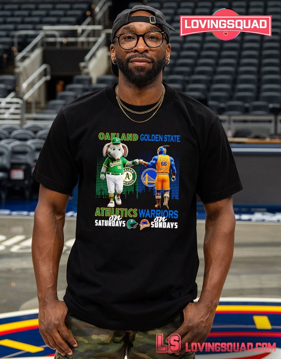 Oakland Athletics On Saturdays And Golden State Warriors On Sundays Mascots Graphic Shirt