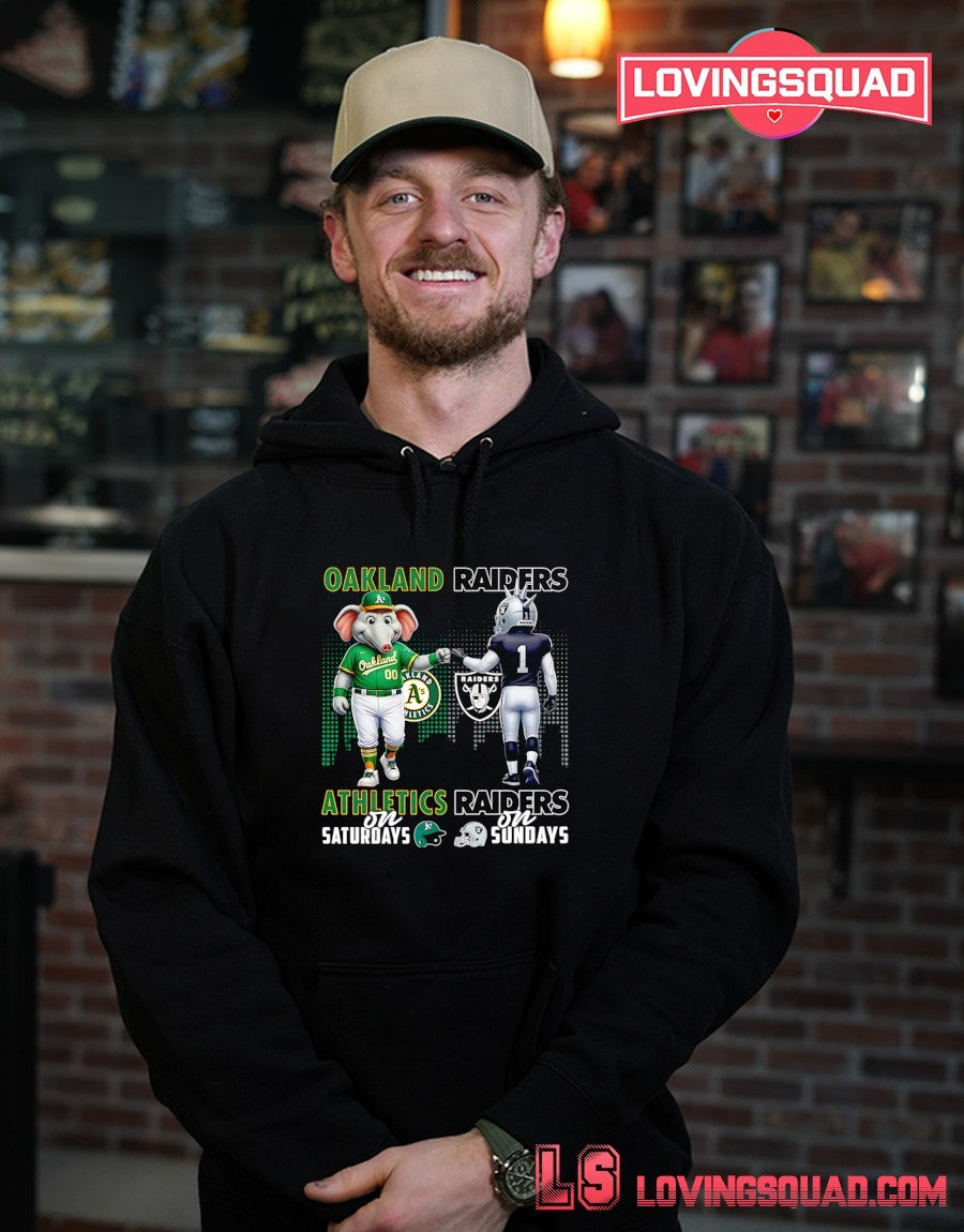 Oakland Athletics On Saturdays And Oakland Raiders On Sundays Mascots Graphic Shirt