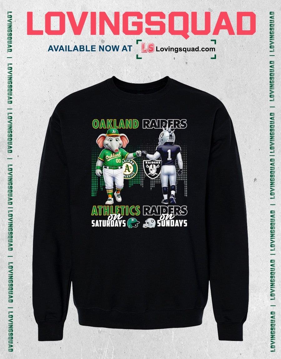 Oakland Athletics On Saturdays And Oakland Raiders On Sundays Mascots Graphic Shirt