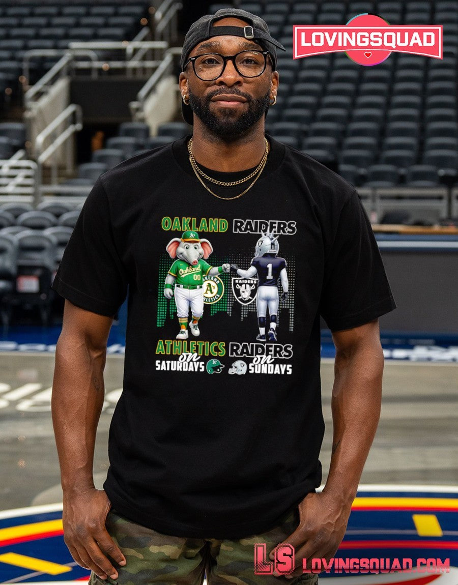 Oakland Athletics On Saturdays And Oakland Raiders On Sundays Mascots Graphic Shirt