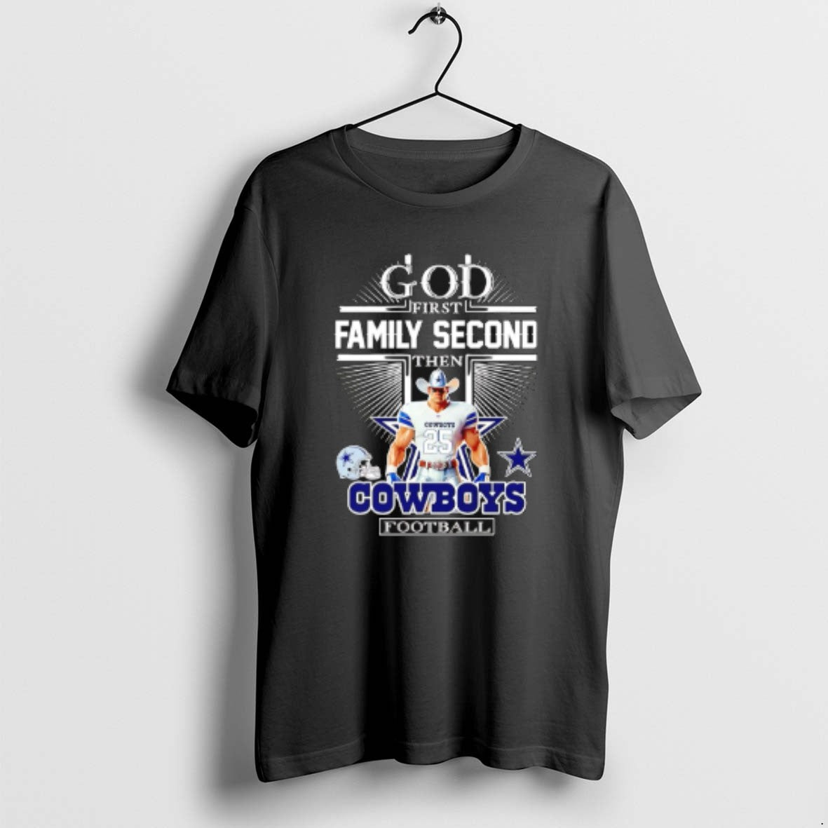 Official God First Family Second Then Dallas Cowboys Football Mascot 2025 T-Shirts, Hoodie, Sweatshirt