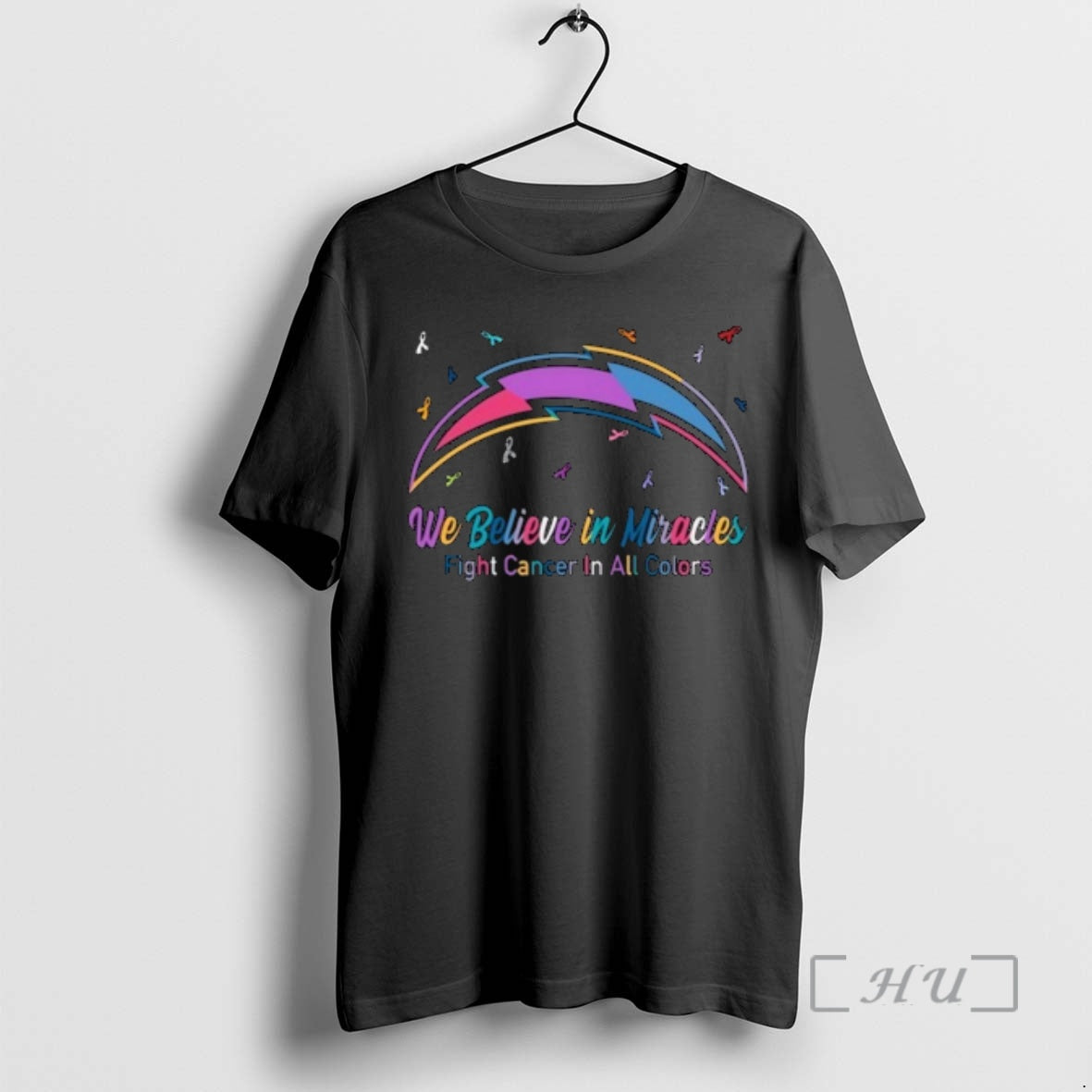 Officials Los Angeles Chargers We Believe Miracles Fight Cancer All Colors T-Shirts, Hoodie, Sweatshirt
