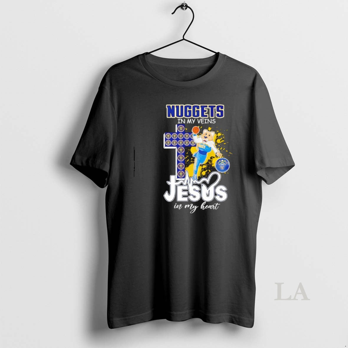 Original Denver Nuggets My Veins Jesus My Heart Mascot T-Shirts, Hoodie, Sweatshirt