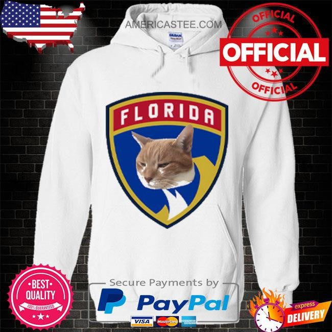 Original cat paul maurice is wearing a shirt with his cats as the panthers logo