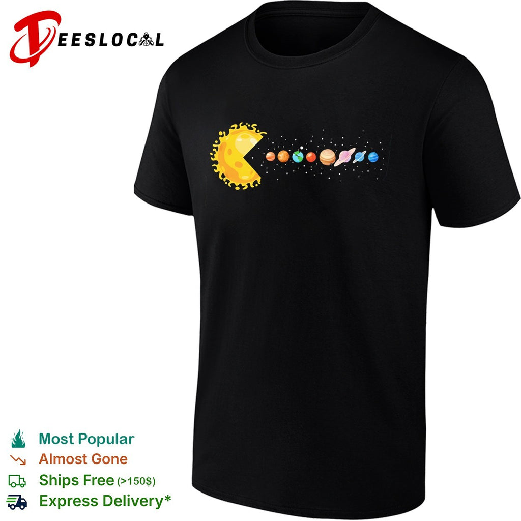 Pac Man sun eating solar system planets shirt