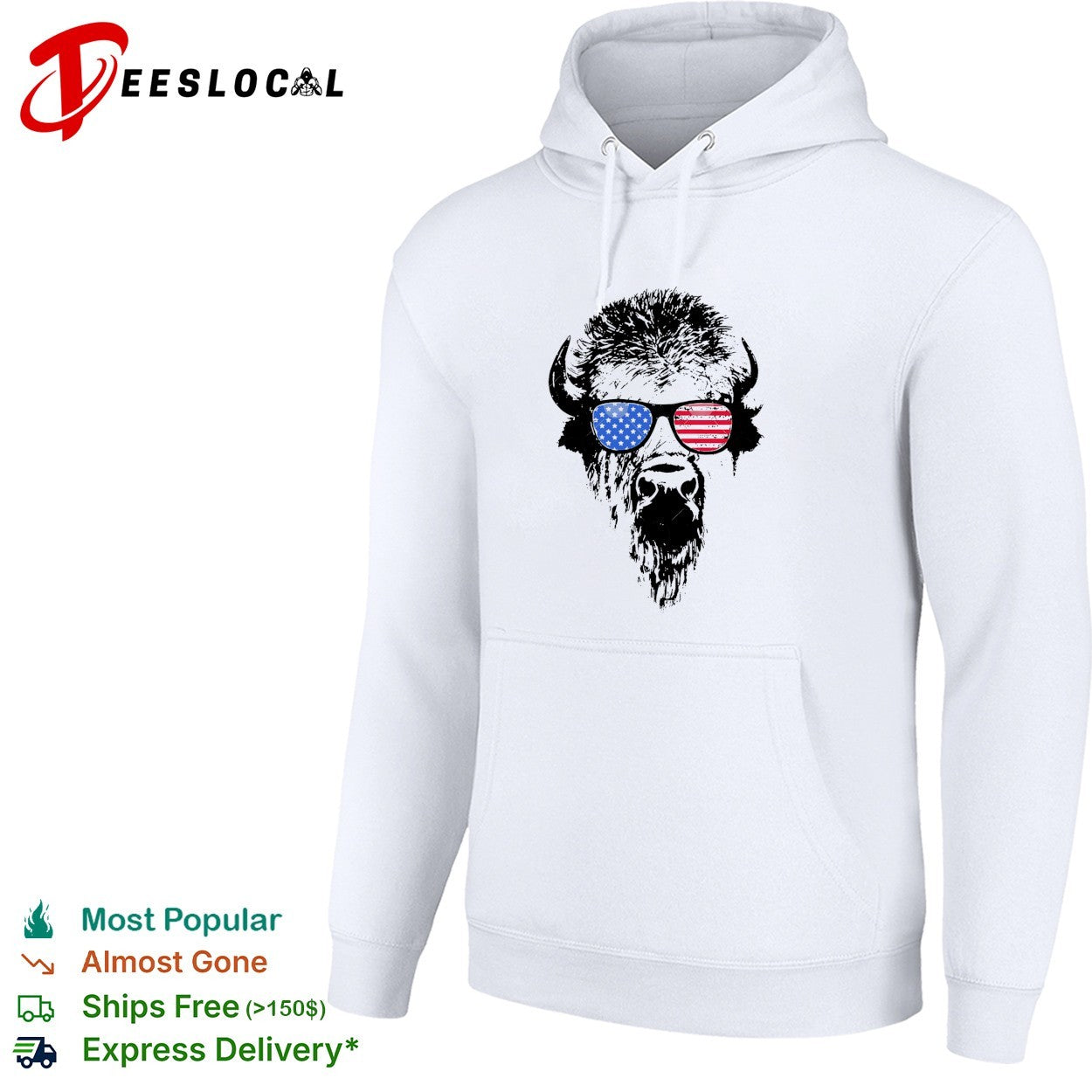 Patriotic Buffalo USA flag American Red White Blue sunglasses shirt