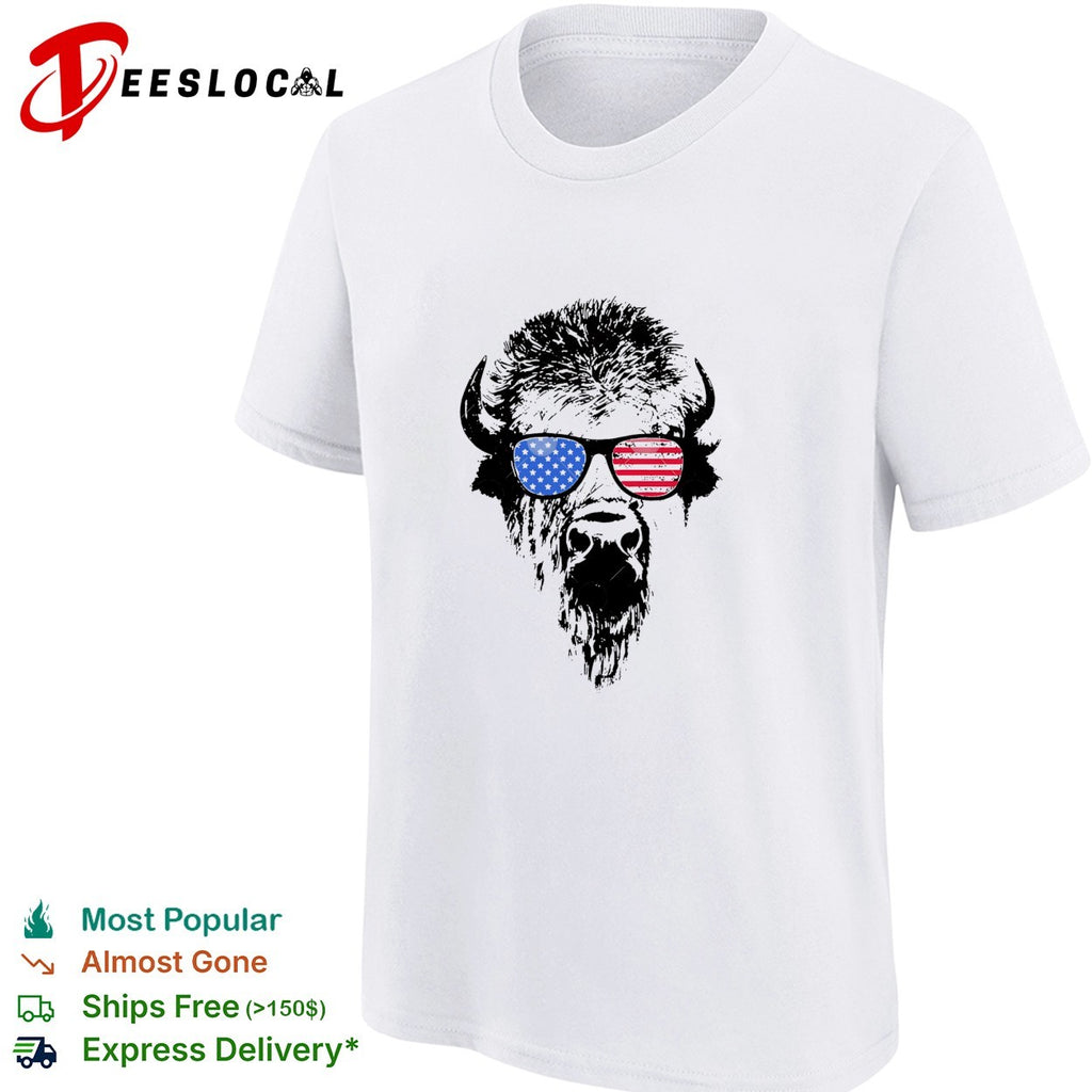 Patriotic Buffalo USA flag American Red White Blue sunglasses shirt