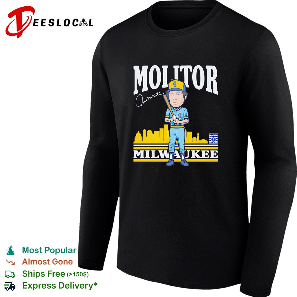 Paul Molitor number 4 Milwaukee Brewers baseball skyline cartoon signature shirt