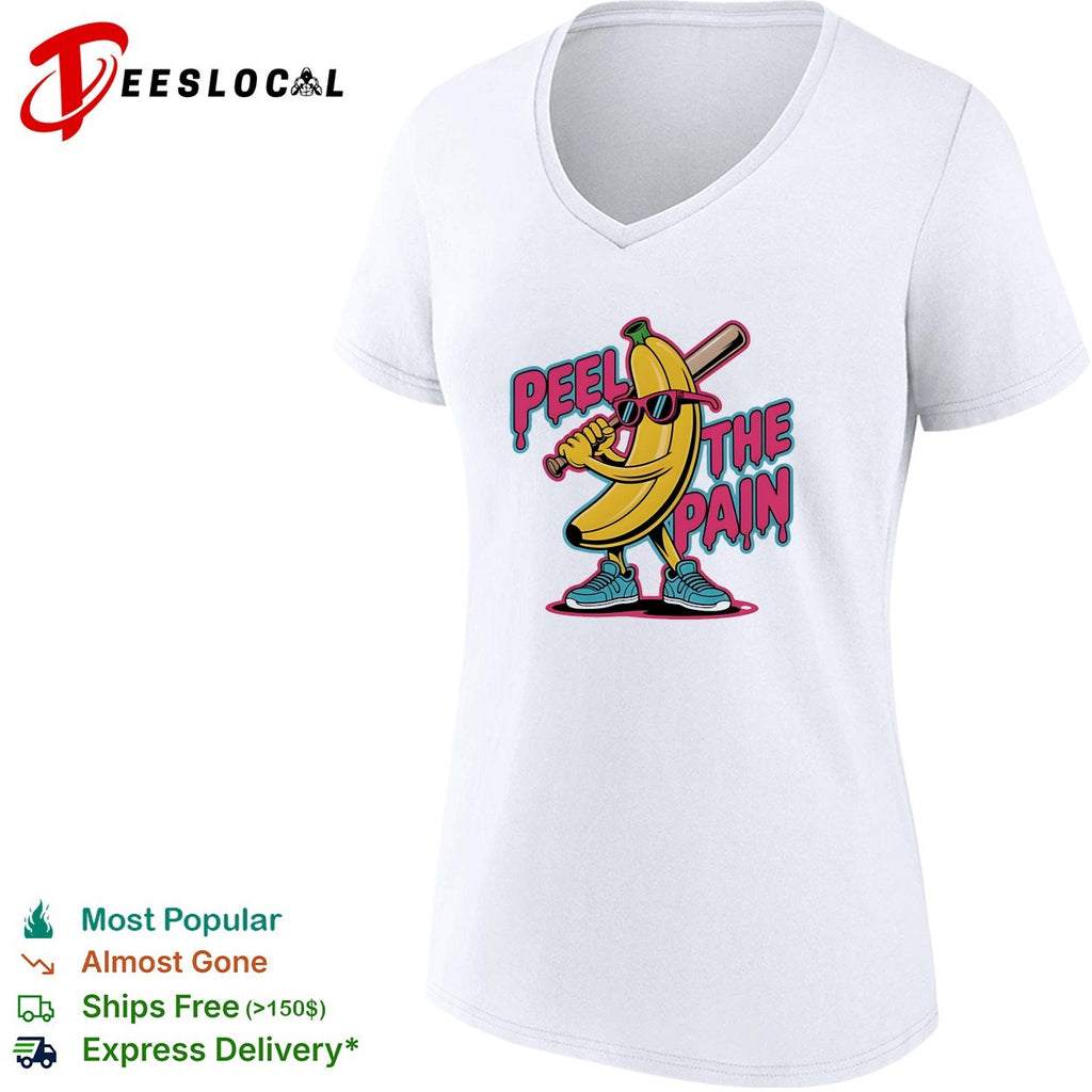 Peel the pain banana character holding baseball bat shirt