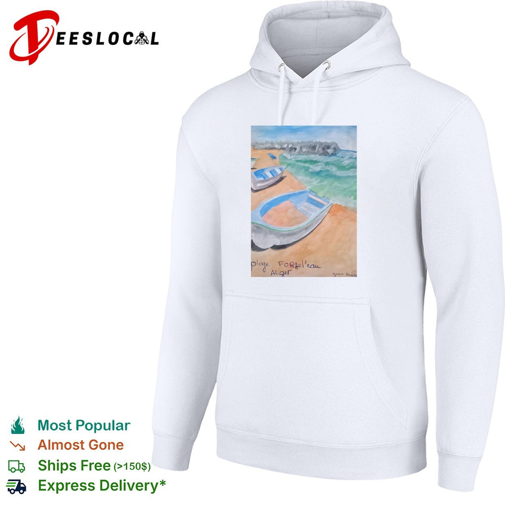 Plage Fondbel’eau Alger watercolor boats shirt