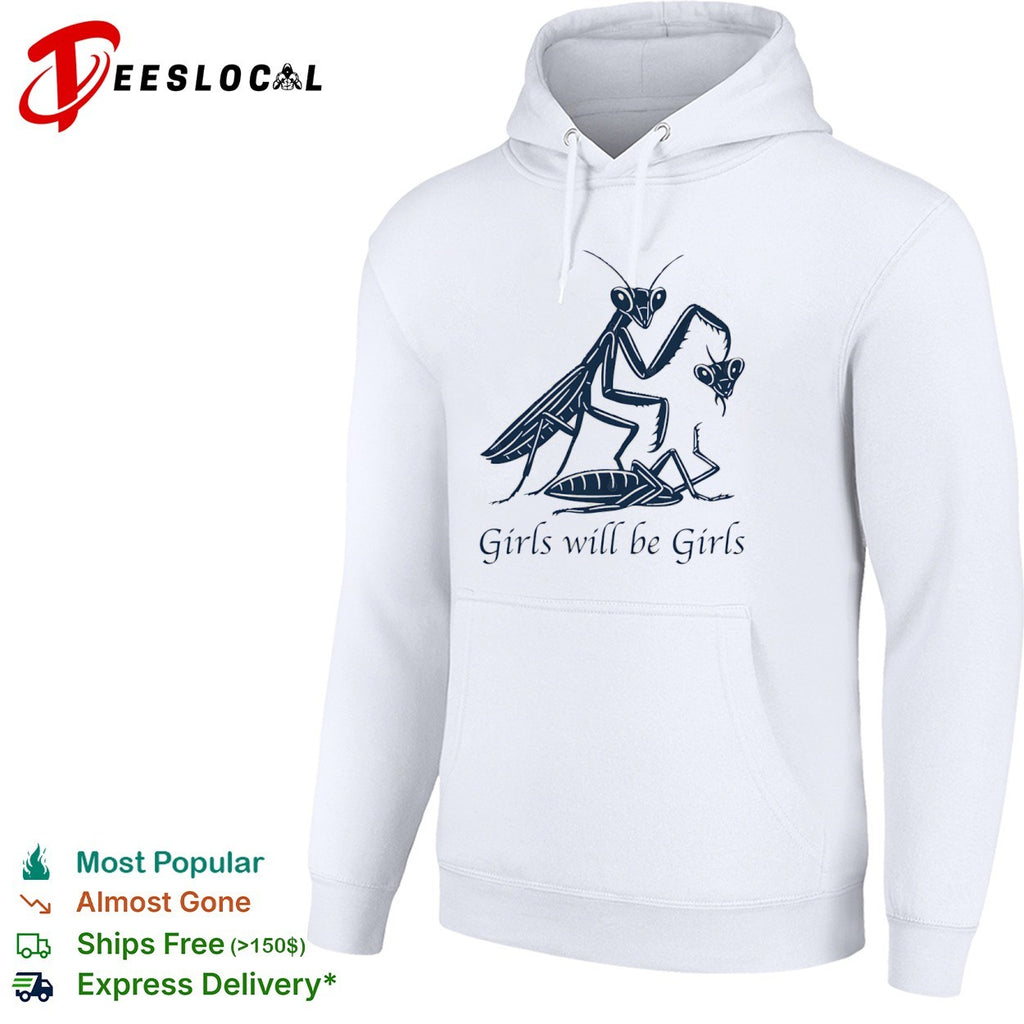 Praying mantis eating head girls will be girls shirt