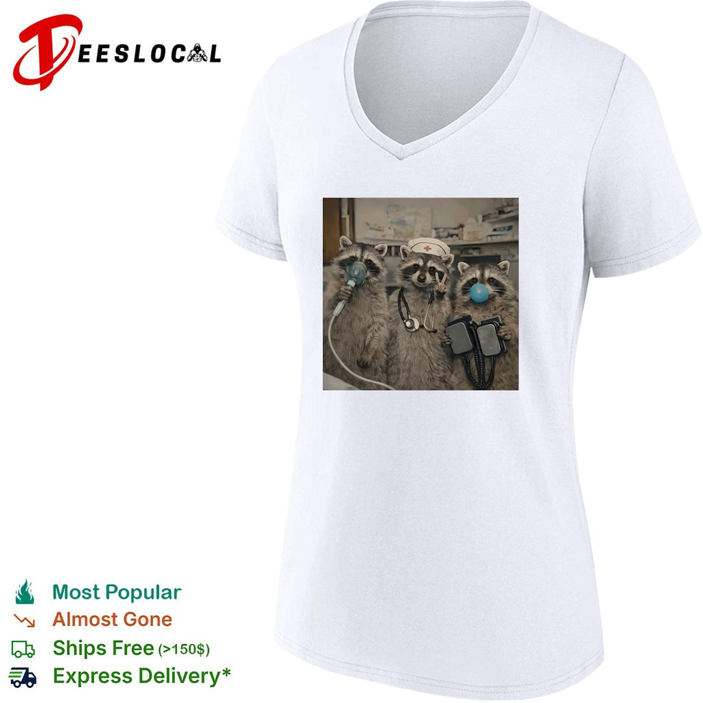 Raccoons dressed as medical staff doctors nurse shirt