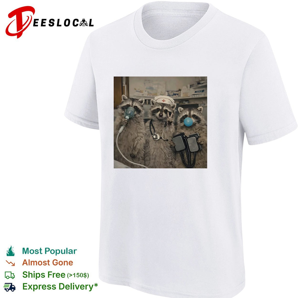 Raccoons dressed as medical staff doctors nurse shirt