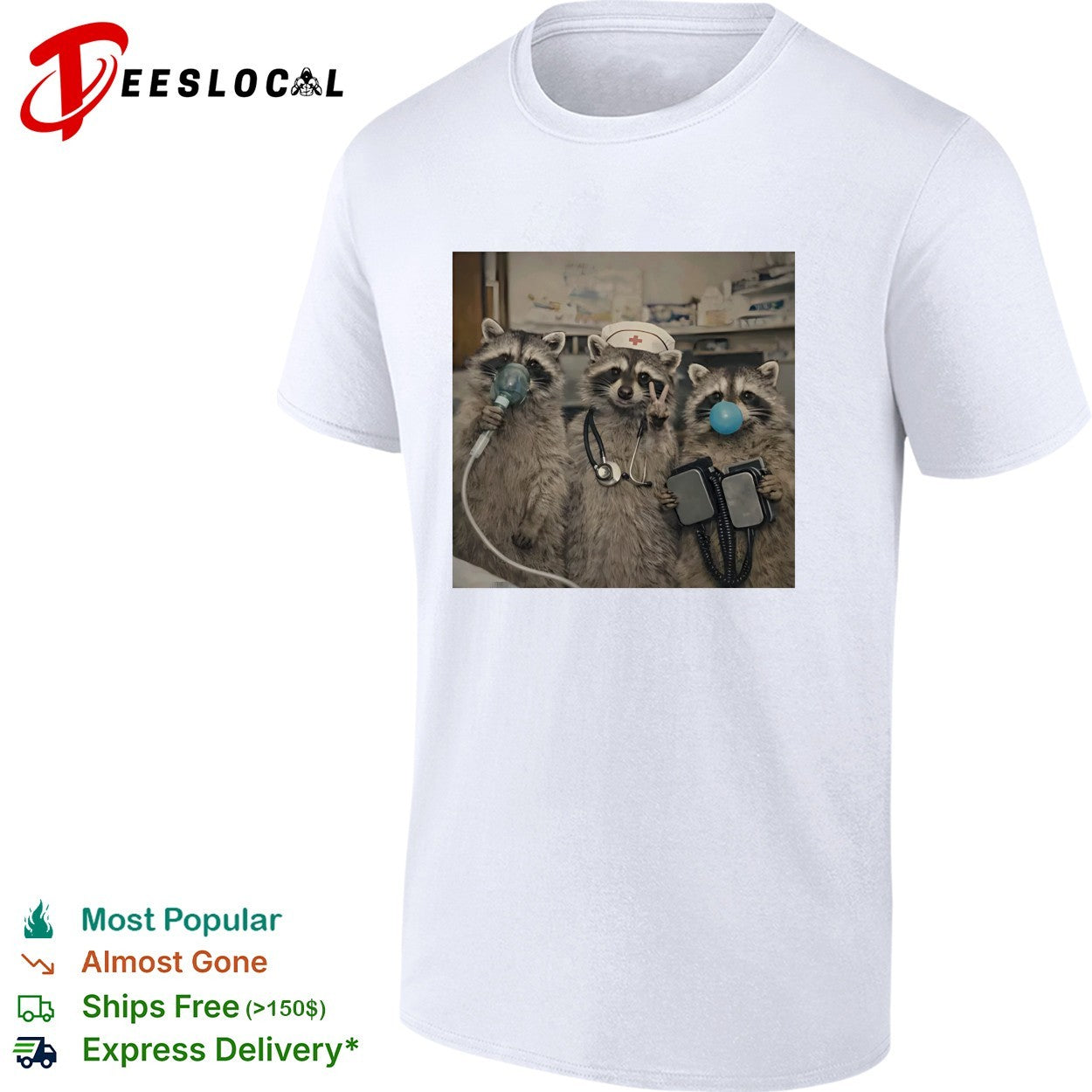 Raccoons dressed as medical staff doctors nurse shirt