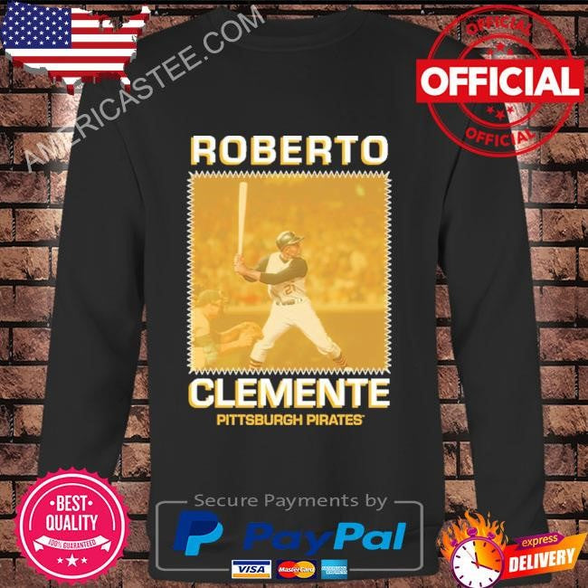 Roberto clemente Pittsburgh pirates mitchell & ness cooperstown collection heavyweight premium player vintage logo shirt