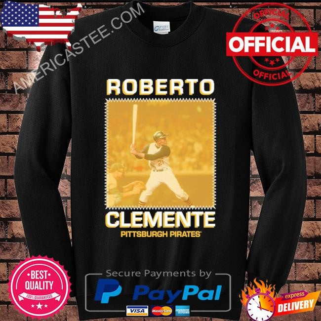 Roberto clemente Pittsburgh pirates mitchell & ness cooperstown collection heavyweight premium player vintage logo shirt
