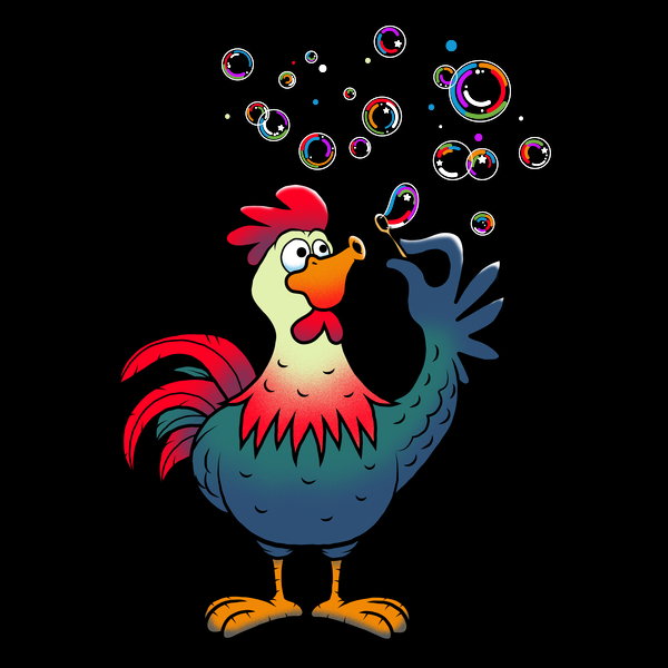 Rooster Blowing Soap Bubbles