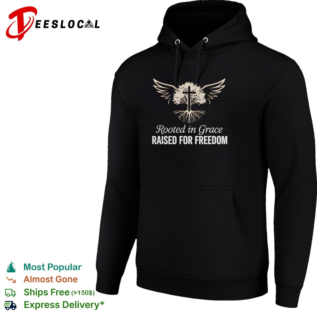 Rooted in Grace Raised for Freedom Cross Tree Wings Faith Religious Christian shirt