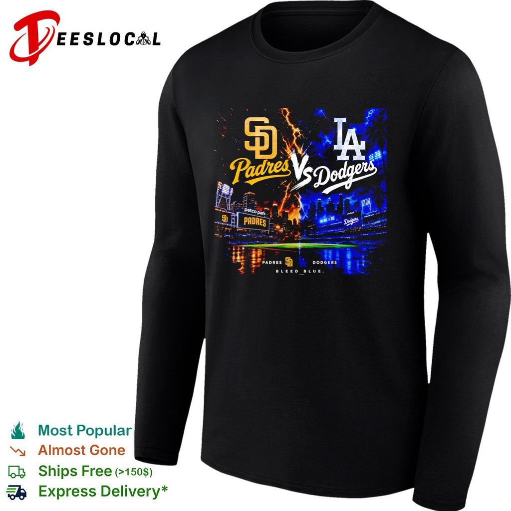 San Diego Padres vs Los Angeles Dodgers bleed blue stadium lightning shirt