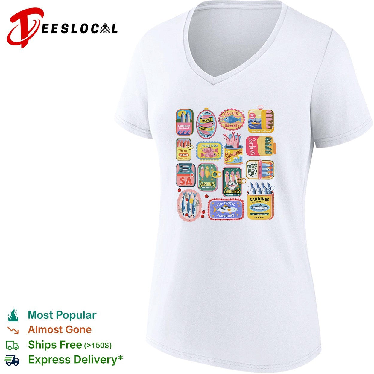 Sardines collection various canned fish designs shirt