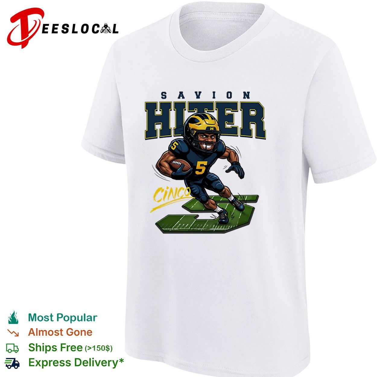 Savion Hiter Michigan Wolverines NCAA football 5 Cinco player shirt