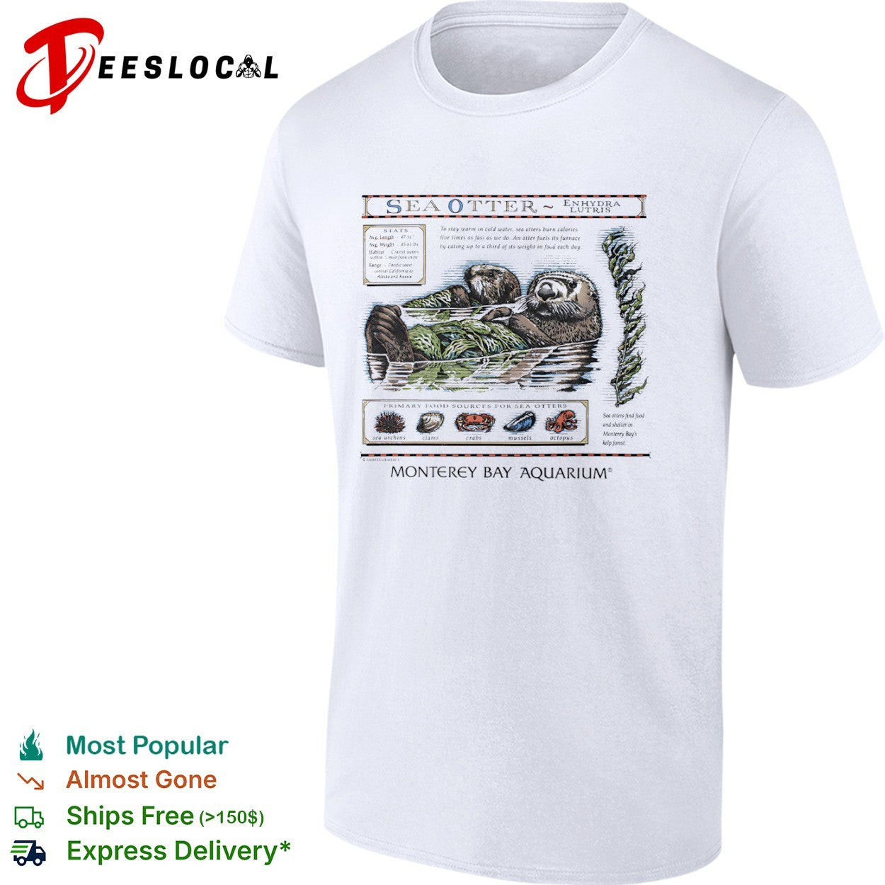 Sea Otter Enhydra Lutris Monterey Bay Aquarium Primary Food Sources shirt